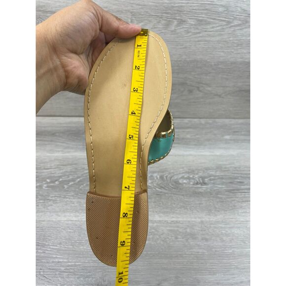 Jack Rogers Hollis Women's 7 Blue Thong Leather Sandal Casual Block Heel Slip-On - Picture 8 of 10